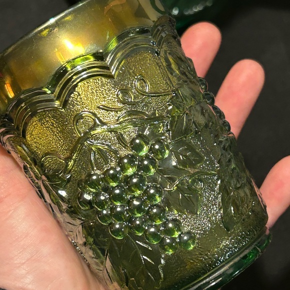 Vintage Imperial Grape Green Carnival Glass Water Pitcher and Cup RARE SET/COLOR - Picture 6 of 9